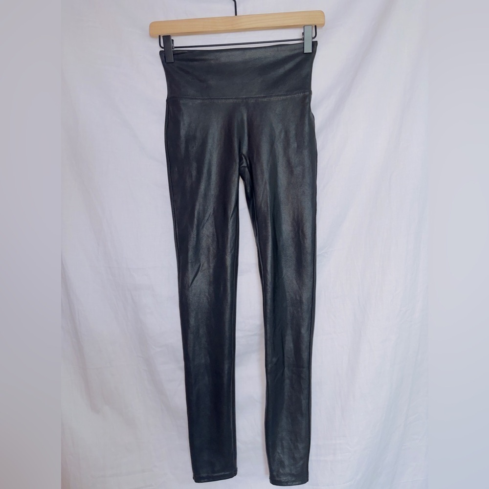 Spanx Black Faux Leather High Waisted Leggings size small petite
